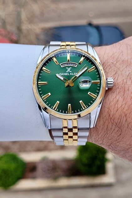 Kadranı Yeşil Kordonu Altın Metalik Renk 2 Yıl Garantili 42 mm Erkek Kol Saati