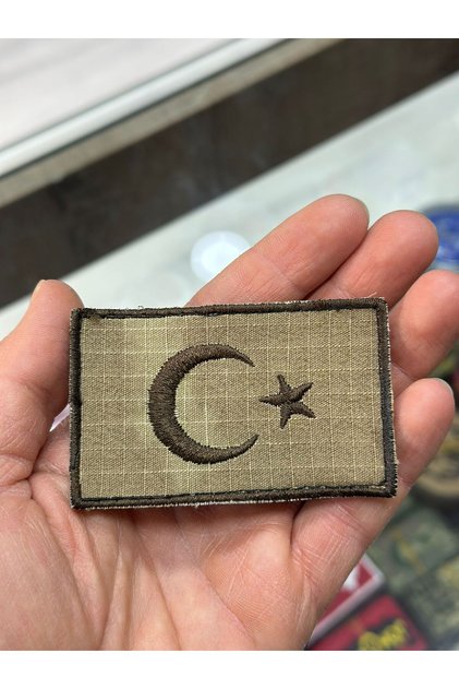 Beige Color Turkish Flag Fabric Patch with Velcro Backing