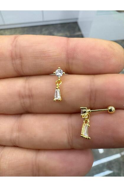 Zirkon taşlı 1 adet tragus helix lobe conch flat lobe uyumlu piercing küpe