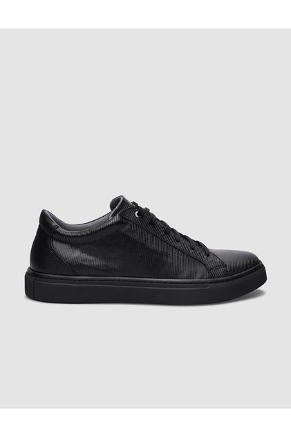 100% Genuine Leather Black Lace-Up Men's Sneaker