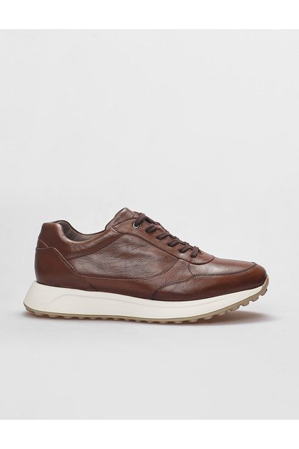 Genuine Leather Tan Lace-Up Men's Sports Shoes