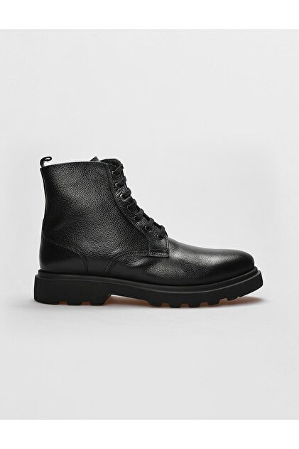 Genuine Leather Black Lace-up Zippered Men's Casual Boots