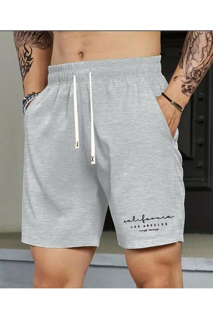 Men's California Printed Bermuda Pocket Corded Regular Fit Fit Gray Shorts