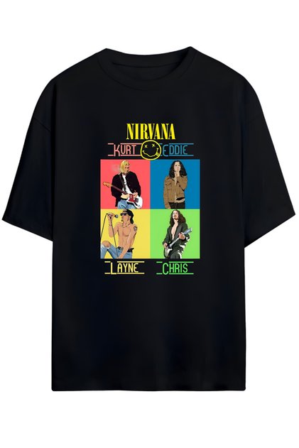TRICOU DIN BUMBAC OVERSIZE, UNISEX, DE CALITATE SUPERIOARĂ, CU DESIGN NIRVANA & KURT COBAIN, SEZON NOU