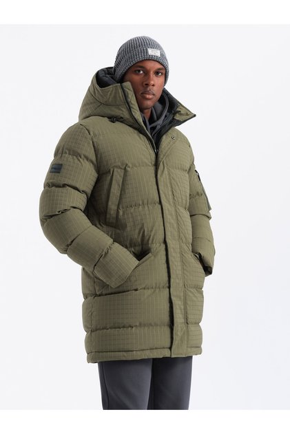 Geacă parka lungă de exterior pentru bărbați, verde măsliniu OM-JALJ-0201