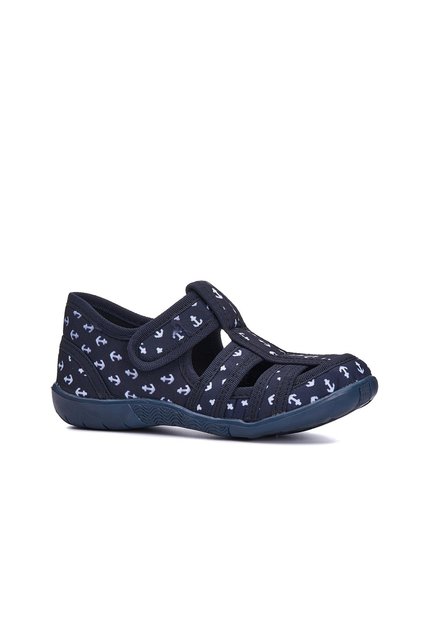 Günlük Unisex Çocuk Lacivert Desenli Sandalet Kaymaz Taban Keten Cırtlı Ev Okul Kreş Ayakkabı 143