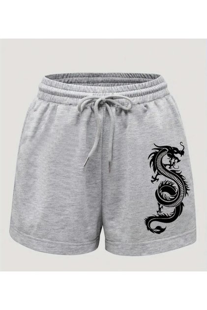 Men's Dragon Printed Bermuda Pocket Cord Detailed Regular Fit Mold Gray Shorts
