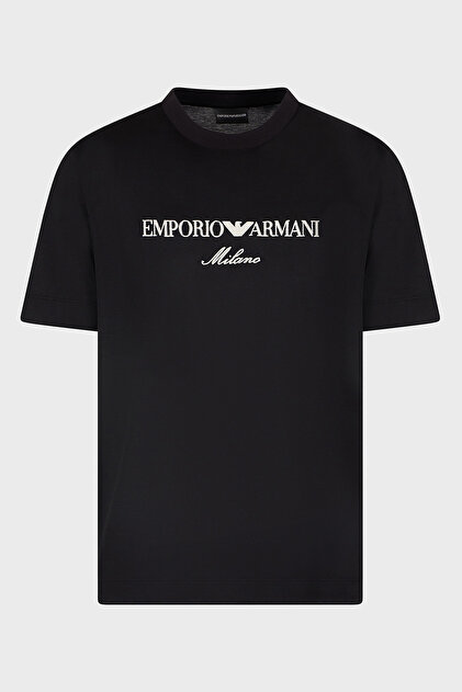 Emporio Armani Logo İşlemeli Regular Fit Pamuklu Bisiklet Yaka T
