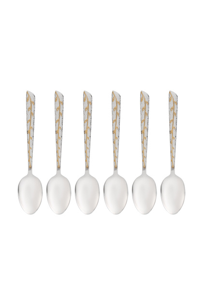 DC1632 6Pcs Stainless Steel Dinner Spoon - Floral Handle Pattern Cutlery