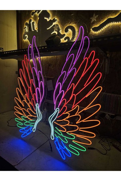 Melek Kanadı Neon Led Duvar Dekarasyon 100*100 Cm