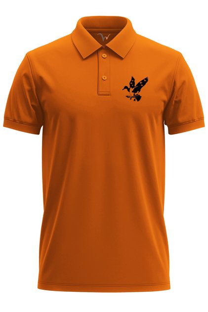 Hunting Hunting Duck Hunting Printed Hunter and Dog Wilderness Regular Fit Polo Neck Orange T-Shirt