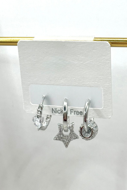 Women's Earrings Imported Special Series 3 Star Charm Small Zircon Heart Stone Non Tarnish Earrings