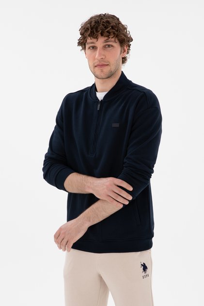 Men's Comfort Fit Half Zip Collar Navy Blue Sweatshirt 50293380-Vr033