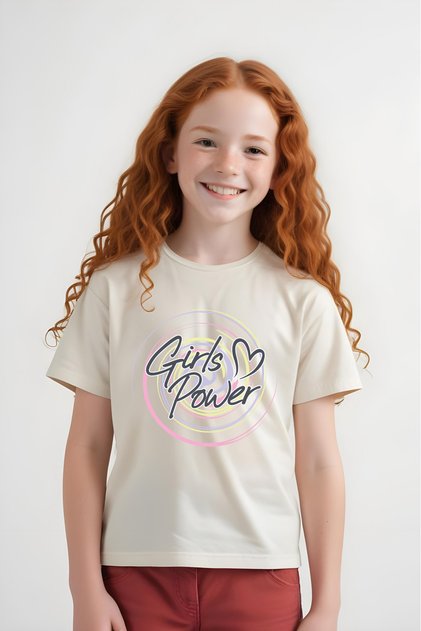 Heart Power Printed Girls' Short Sleeve T-Shirt