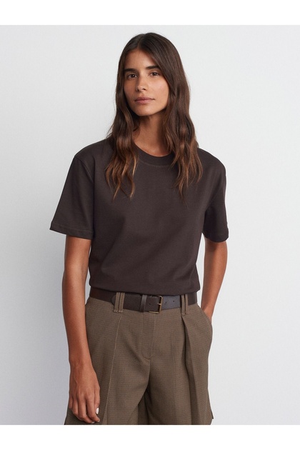 30312 Decorative Stitched Crew Neck Tshirt-Dark Brown