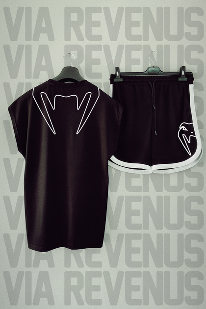 UFC Front and Back Printed Sleeveless Sports T-Shirt and Black Shorts Sports Set