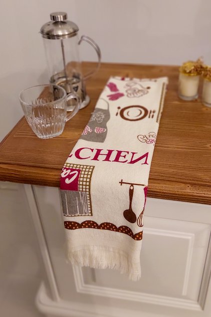 Printed Fringed Hand and Face Kitchen Towel