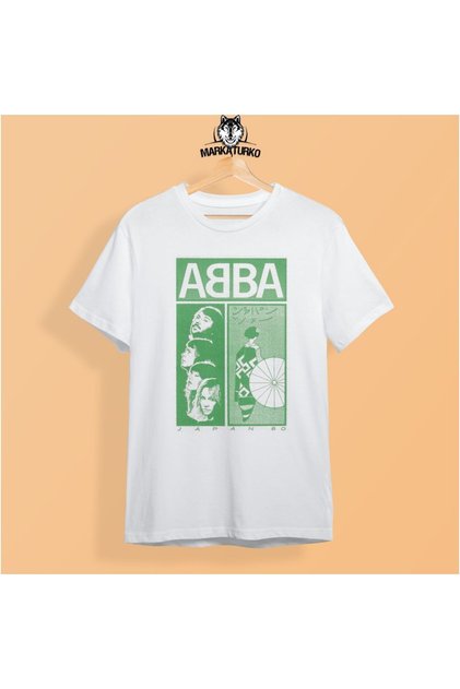 Abba Printed White Special Design Cotton Combed Unisex T-shirt 2905-b88