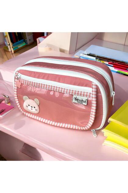Bergama Pink Color Large Wide Premium Girls Boys Children Teenager Pencil Case Pen Holder Makeup Purse