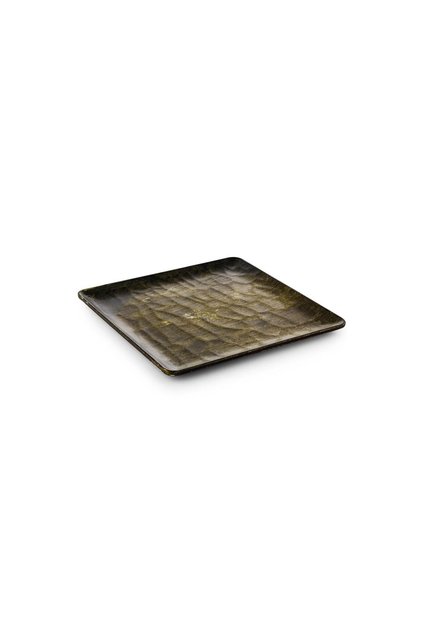 6 Pieces Pine Patterned Hybrid Wooden Relief Square Serving Plates - 26X26 cm