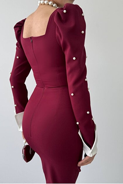 knee length dresses for ladies Light blue long sleeve crepe dress main image 0