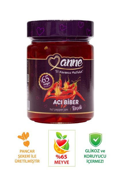 Acı Biber Reçeli 400g (PANCAR ŞEKERİ ILE ÜRETİLMİŞTİR - GLİKOZ, KORUYUCU IÇERMEZ)