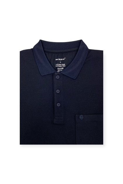Ercan Men's Large Size Waffle Woven Fabric Polo Collar Pocket Short Sleeve Navy Blue Color T-Shirt 4009