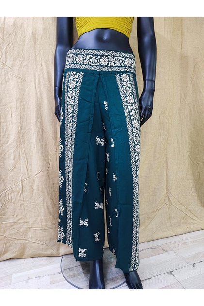 Cotton Viscose Patterned Clamshell Pants with Elastic Waist