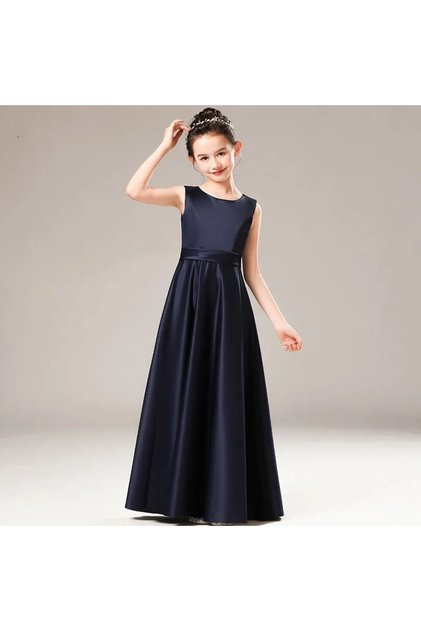 Girls' Satin Crew Neck Simple Dress Graduation Birthday Evening Dress