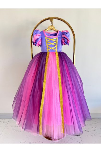 Rapunzel Kız Çoçuk Kostümü - Tarlatanlı Parti Kostümü - Kız Doğum Günü Elbisesi