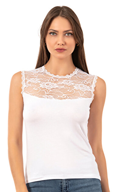 İlke 6 Pieces, Women's Tank Top, Wide Lace Straps, 92% Cotton & 8
