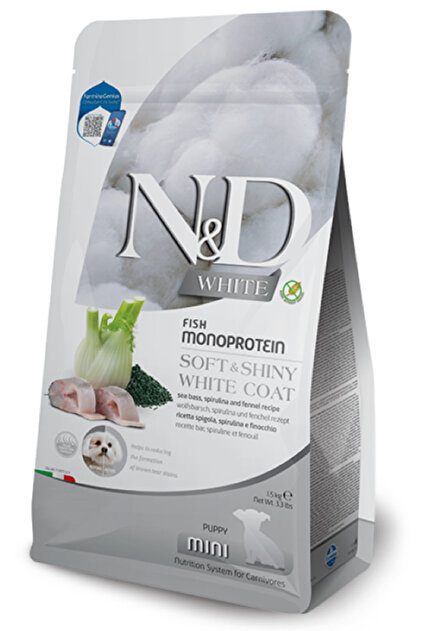N & D ND White Coat Levrek ve Spirulina Beyaz Tüylü Mini Irk