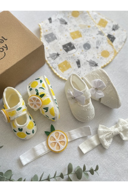 Baby Mevlüt Booties with Hair Band (FOOD BIB WITH STRAPS / WITH SHOULDER WIPES GIFT) / Newborn Gift