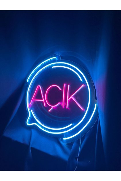 Açık Tabelası - Dükkan Kapısı Dekoratif Duvar Aydınlatması Neon Led Yazı 50x47 cm