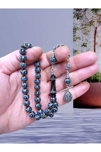 Erzurum Oltu Silver Embroidered Enameled Silver Tassel Rosary