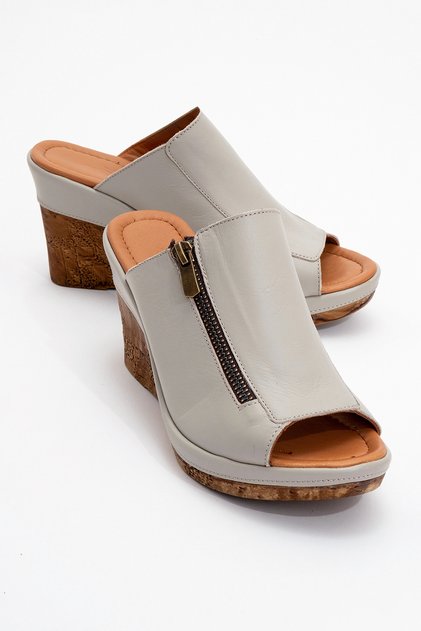 Gaspare Zippered Genuine Leather Slippers Gray