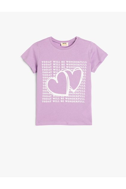 Cotton Short Sleeve Heart Crew Neck T-Shirt
