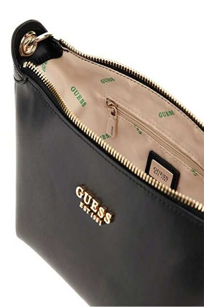 Guess ECO EVAINE TOP ZIP SHLDR BAG Kadın Siyah Omuz Çantası