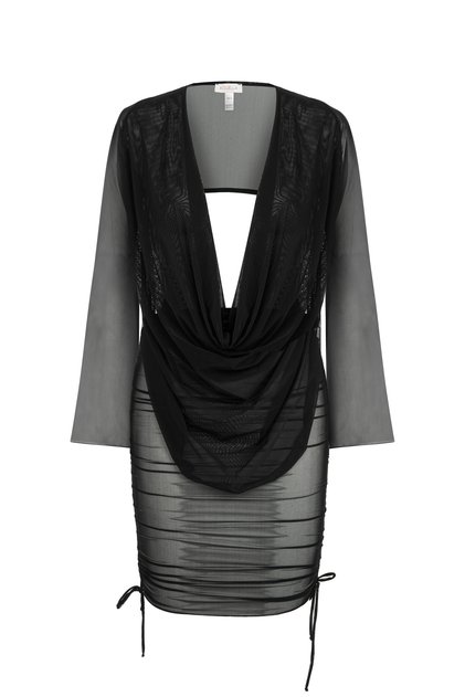 Tulle Black Degaje Collar Top-Skirt Set