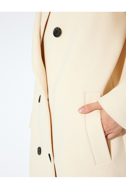 Koton Double-Breasted Extra Long Cashmere Coat with Pockets and