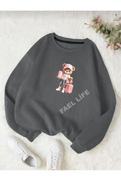 Women'S/Girls' Sweatshirt - Chiffon Neck, Oversized Valise, Sweat Printed