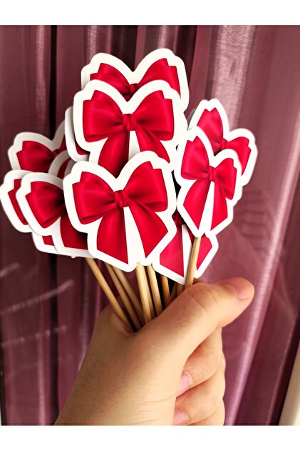 20 Pieces Pink Bow Cake Toothpicks 5cm Cupcake Cake Decoration Cookie Engagement Promise Cocktail Bride To Be