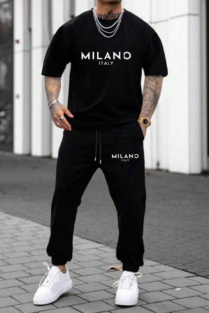 Men's Milano Printed T-Shirt & Sweatpants Bottom Top Set Combo