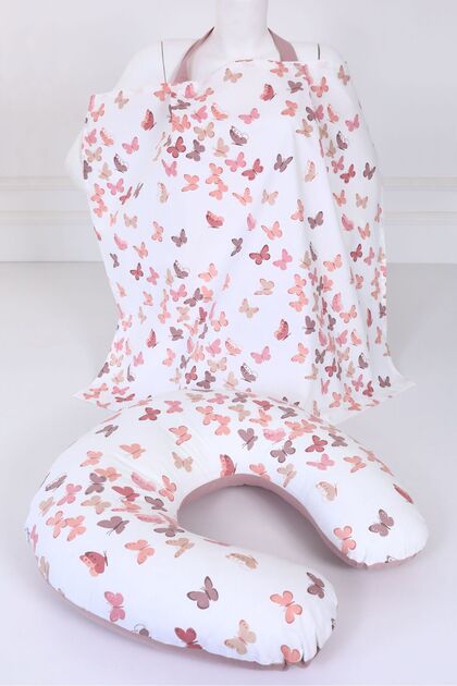 Cotton Fabric Breastfeeding Pillow and Bib Set - Powder Butterfly
