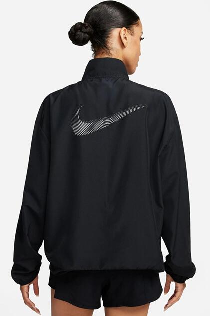 Nike Dri-Fit Swoosh Hbr Running Jacket Kadın Siyah Dik Yaka Spor