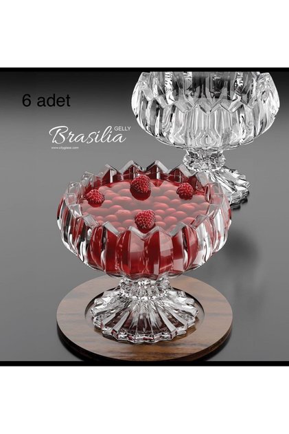 6-Piece Glass-Legged Turkish Delight Bowl, Candy Bowl, Sweet Magnolia Bowl, Glass Snack Bowl, Ice Cream Bowl, 105 ml