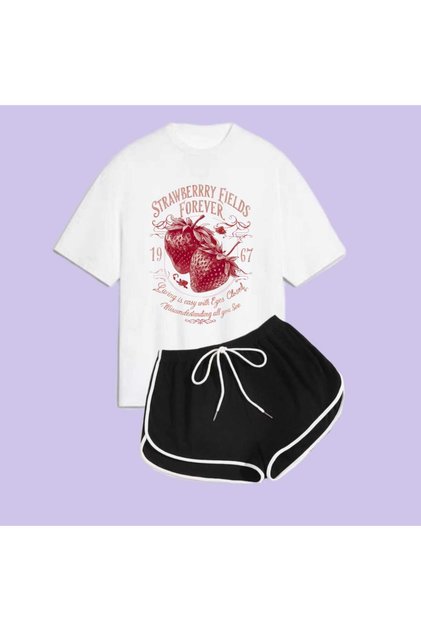Fruits Themed Printed Double Pinterest Shorts Tshirt Set