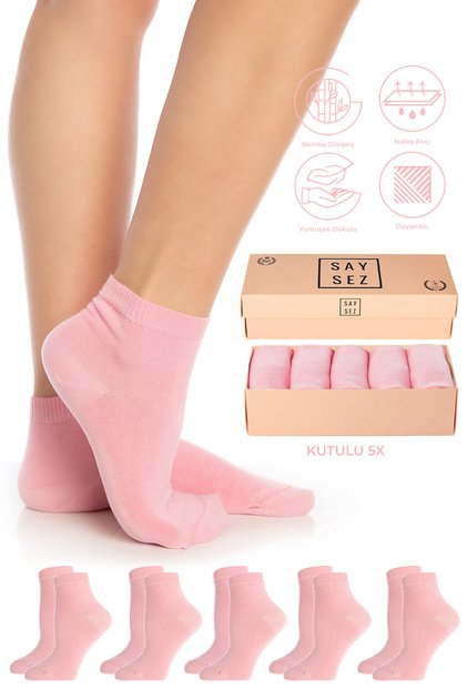 Bamboo Women's Half Socks Pink Plain Socks Seamless Premium Boxed 5-Piece