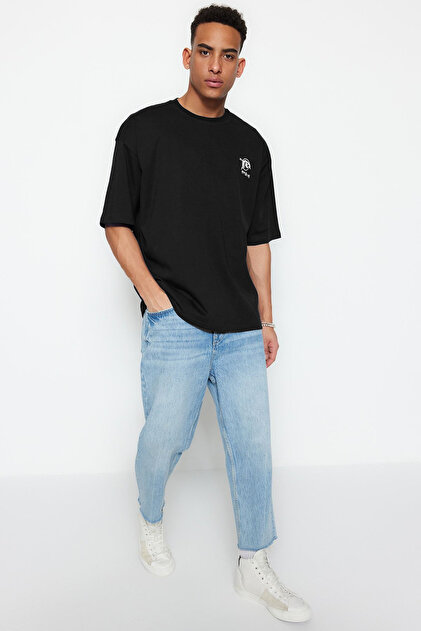 Trendyolmilla Man Siyah Oversize/Geniş Kesim Uzak Doğu Baskılı