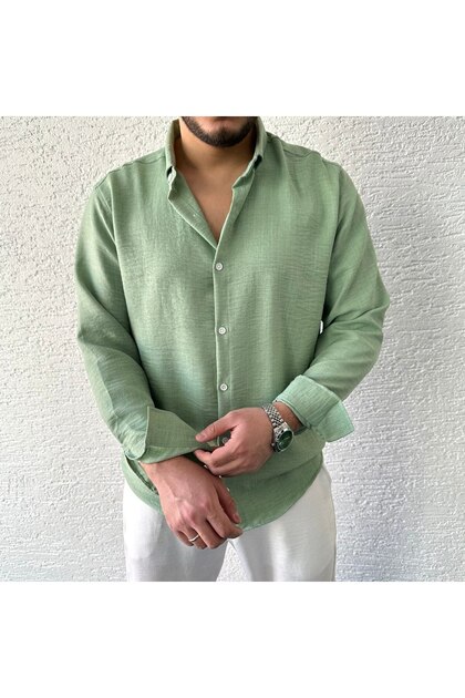 Green Crinkle Linen Shirt